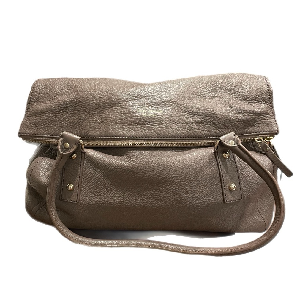 Kate Spade large pebbled leather tote & shoulder bag, foldover top mag close P4